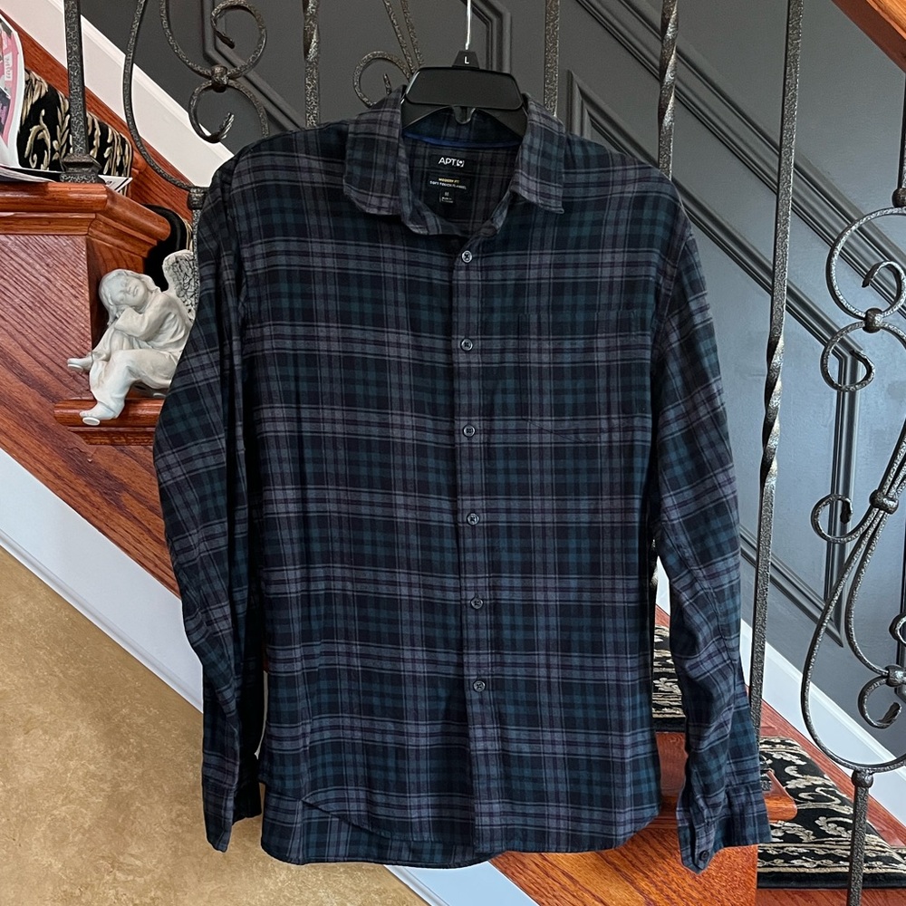 Unisex Apt. 9 Soft-Touch Long Sleeve Flannel in Blue, Black & Purple Plaid